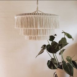 Macrome Chandelier With Wiring And Light Bulb Attachment