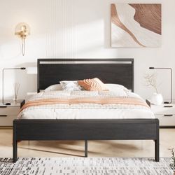 🎃Halloween Special Full / Queen / King Size Metal Platform Bed Frame with Wooden Headboard & Footboard, Adult