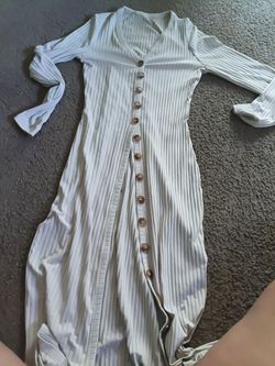 Cream color Ribbed Button-Down Maxi Dress