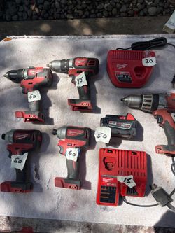 MILWAUKEE 18V Drill Variety-Clean/Well Maintained-1/2” Drivers, Hex Impacts—-