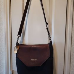 R. Riveter Signature Black Canvas + Brown Leather Hobby Bag
32" crossbody  adjustable 
