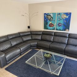 Large Leather Sectional Sofa w/ Recliners & Power