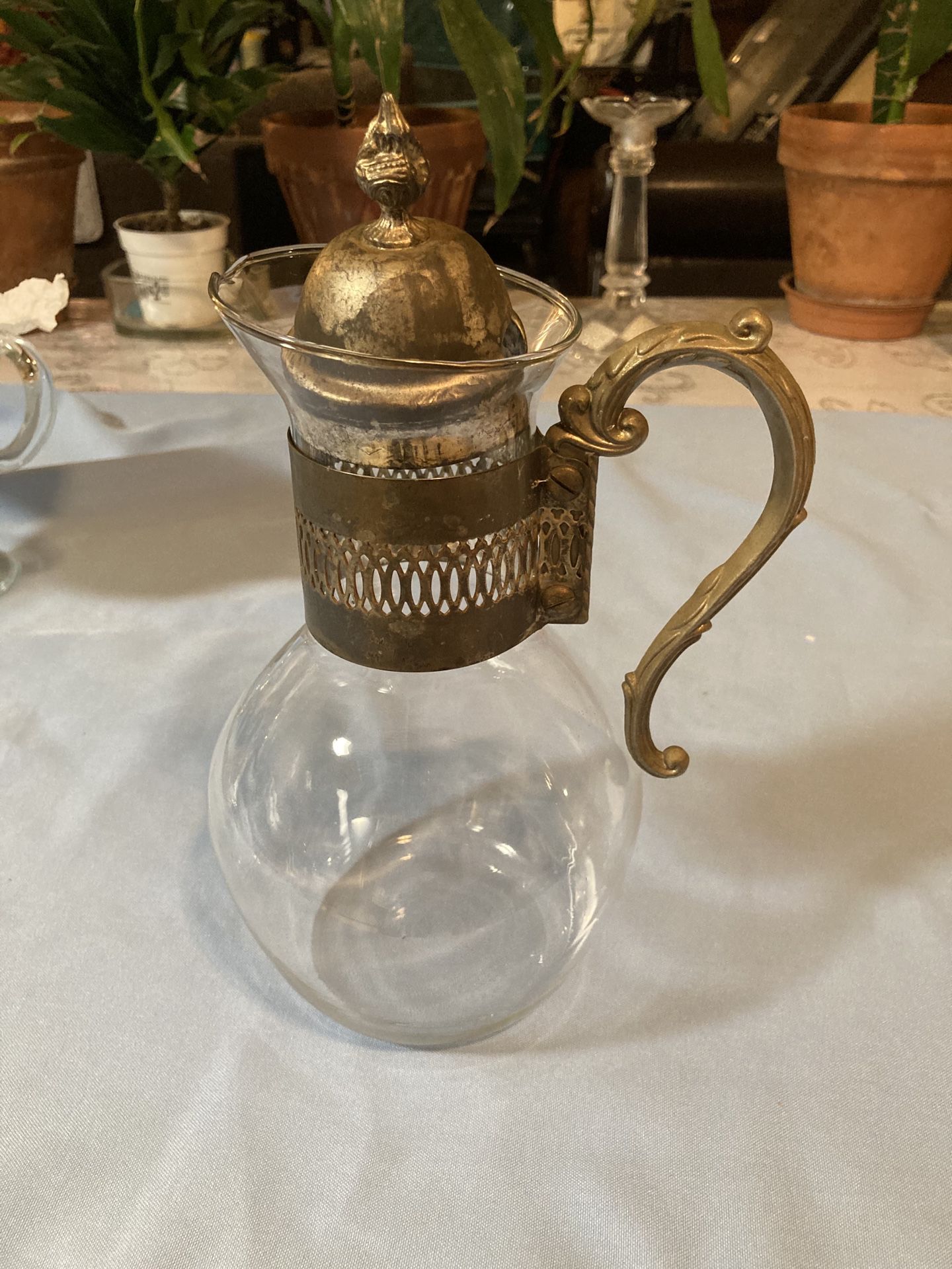 Glass and silver plate carafe