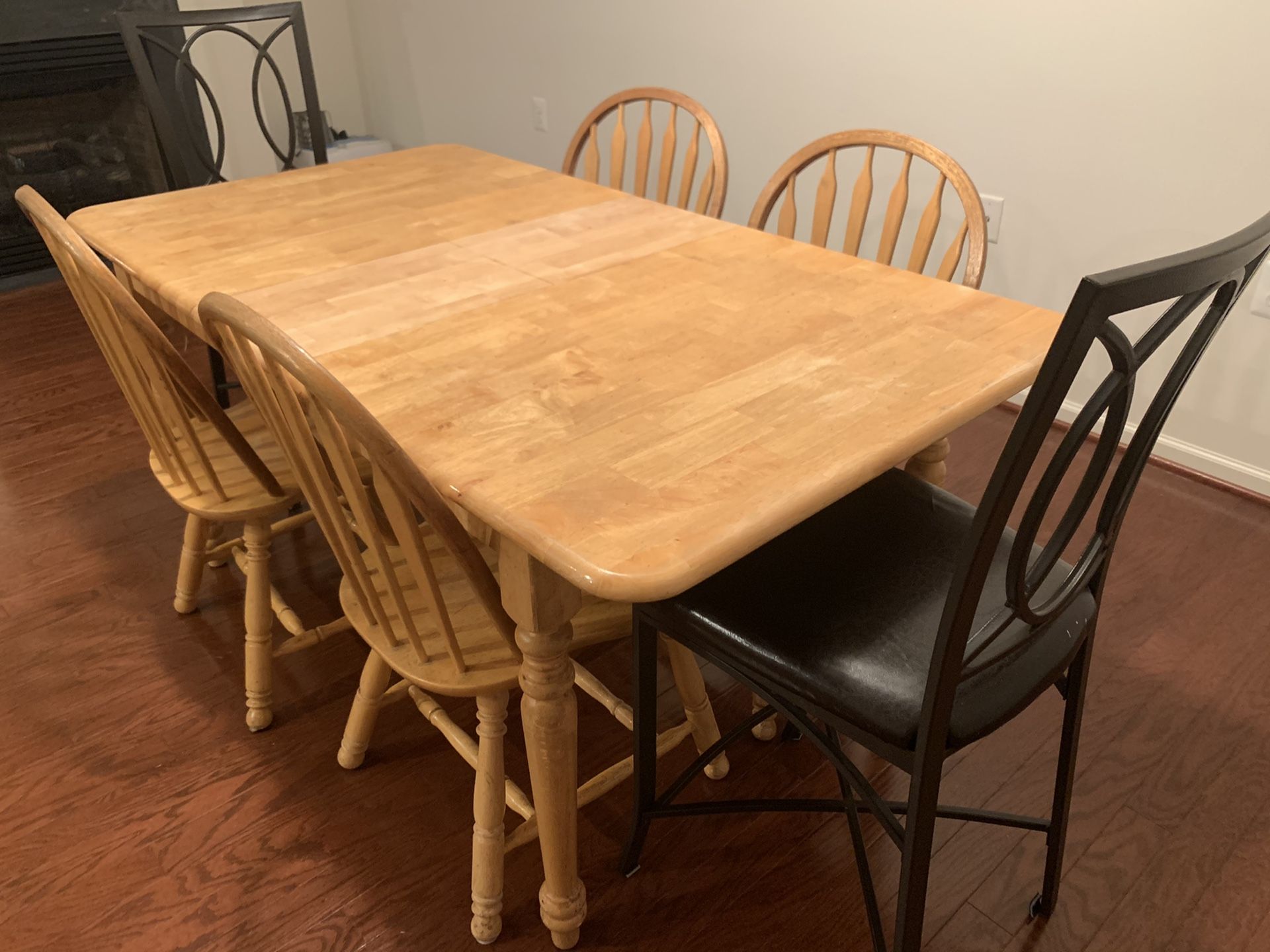 Dining wood table and 4 chairs plus 2 bar stools