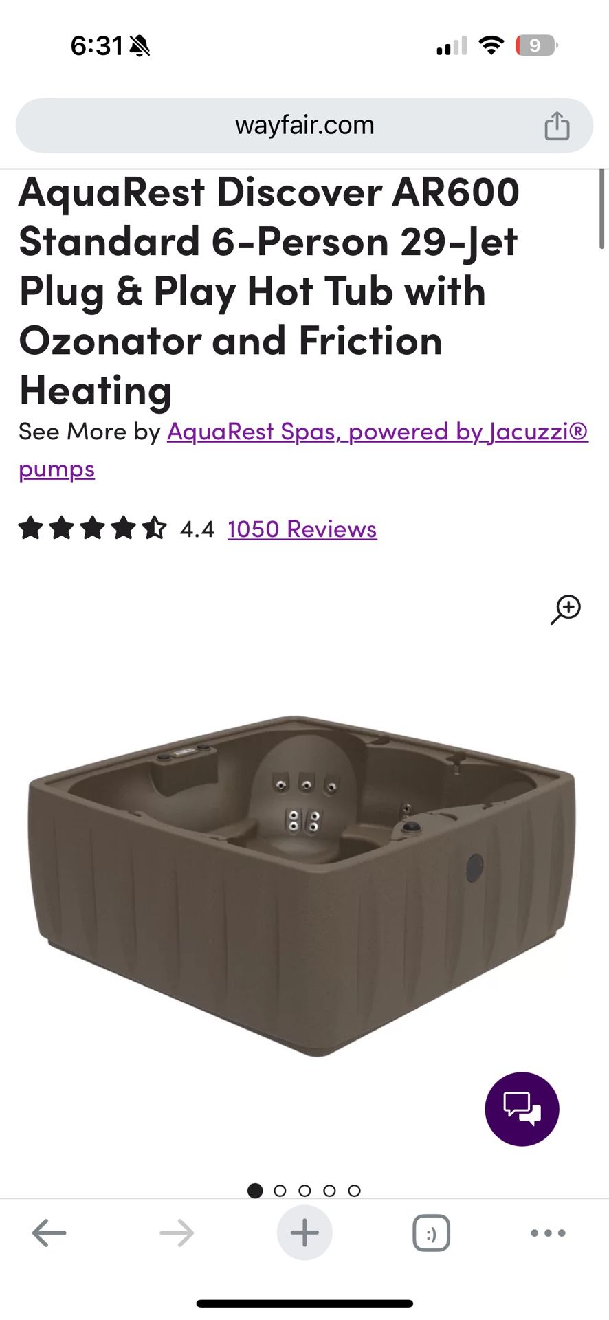 AquaRest Discover AR600 Standard 6-Person 29-Jet Plug & Play Hot Tub with Ozonator and Friction Heating