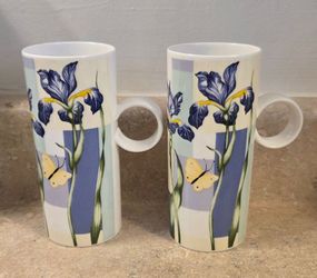 Pair of Vintage Crown Trent Fine Bone China Iris Mugs Cups