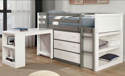 Brand New White & Grey Twin Size Loft Bed Frame