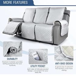 Recliner Sofa Slipcover Couch Covers for 3 Cushion Couch, Pet Sofa Cover for 3 Seat Recliner Sofa, Washable Reclining Sofa Cover Furniture Protector w