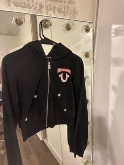 True Religion Black Zip-Up Cropped Hoodie