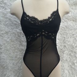 Black Lace Bodysuit in color black