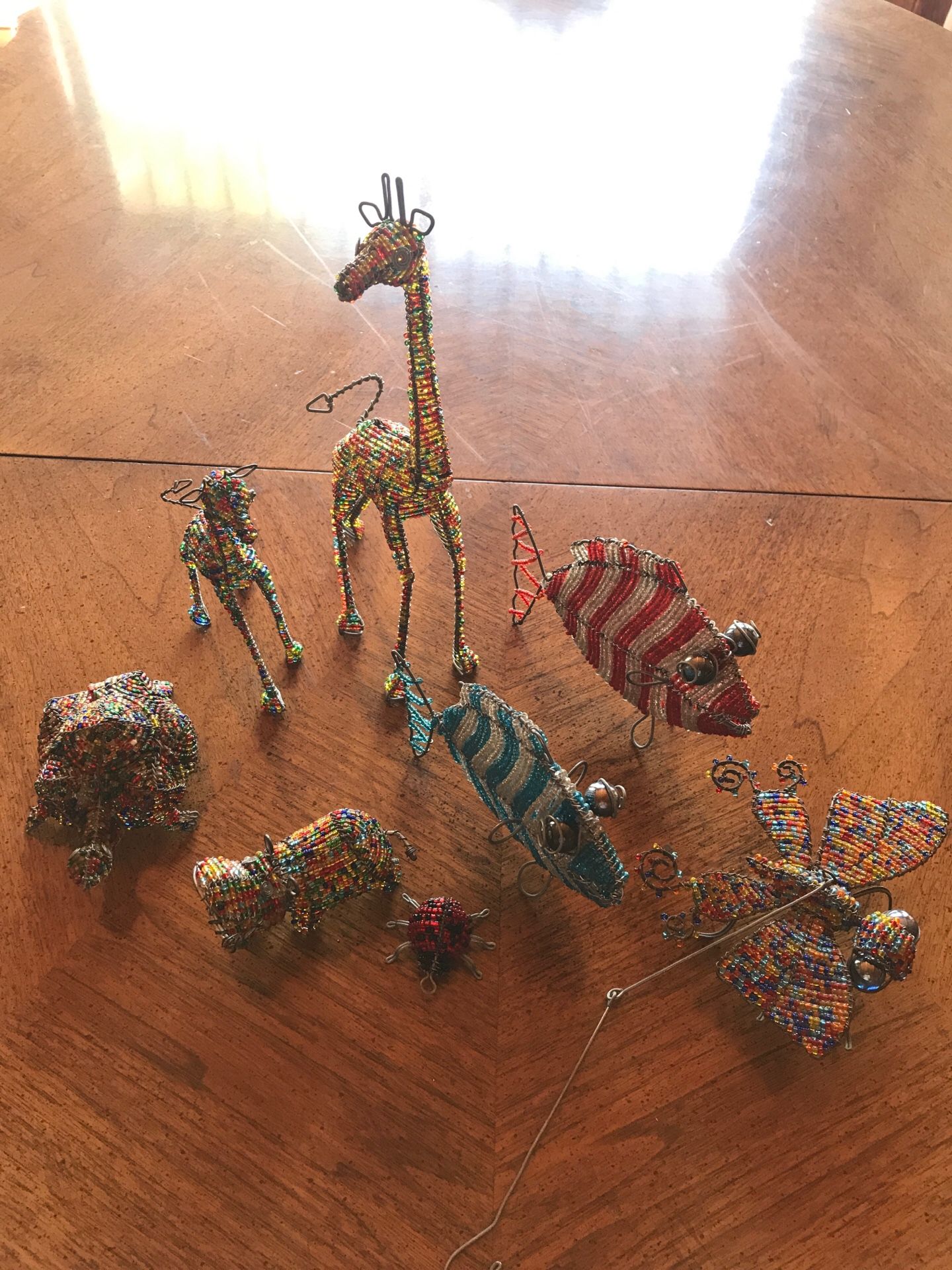 Hand crafted animals made of wire and beads