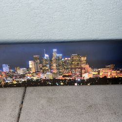 PhotosbyJon Los Angeles Downtown Skyline Night Canvas Print Panorama 16x64