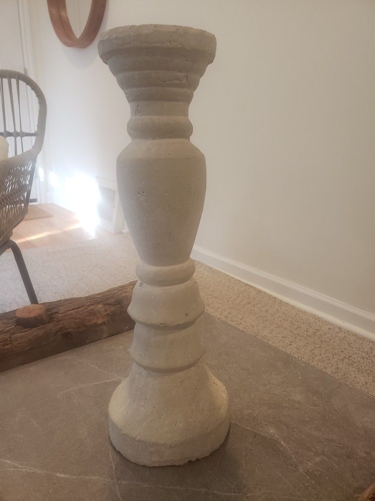 White Stone Look Pillar Candle Holder