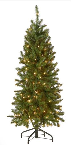 4.5 ft. Pre-Lit Kingswood Fir Pencil Slim Hinged Tree with Clear Lights, Plug-in National Tree Company 1460 G70308