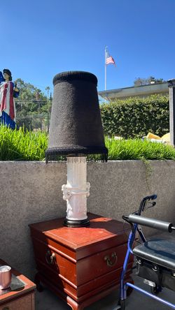 Vintage Table Lamp with Black Fringe Shade