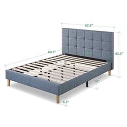 Zinus Lottie Upholstered Platform Blue Bed Frame | Model | Queen. Still in a box