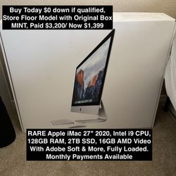 RARE Apple iMac 2020 27” i9 Intel, 128GB, 2TB, 16GB Video MINT