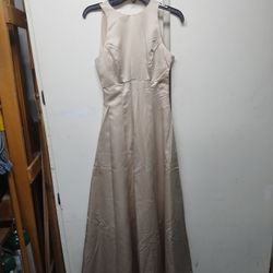 Cream Tan Sleeveless Fitted &Full Skirt Prom Gown