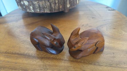 2 Pcs Teak Rabbit Paper weight