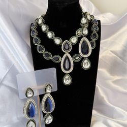 Blue Ad Polki Style Jewelry Sets