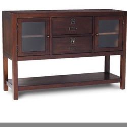 Pottery Barn Media Console Table With Glass Shelves Storage