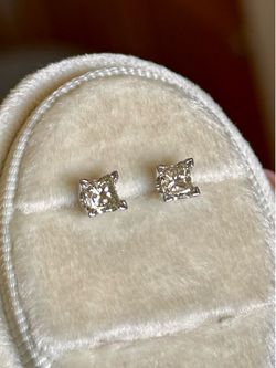 Princess Cut Diamond Stud Earrings 14K White Gold