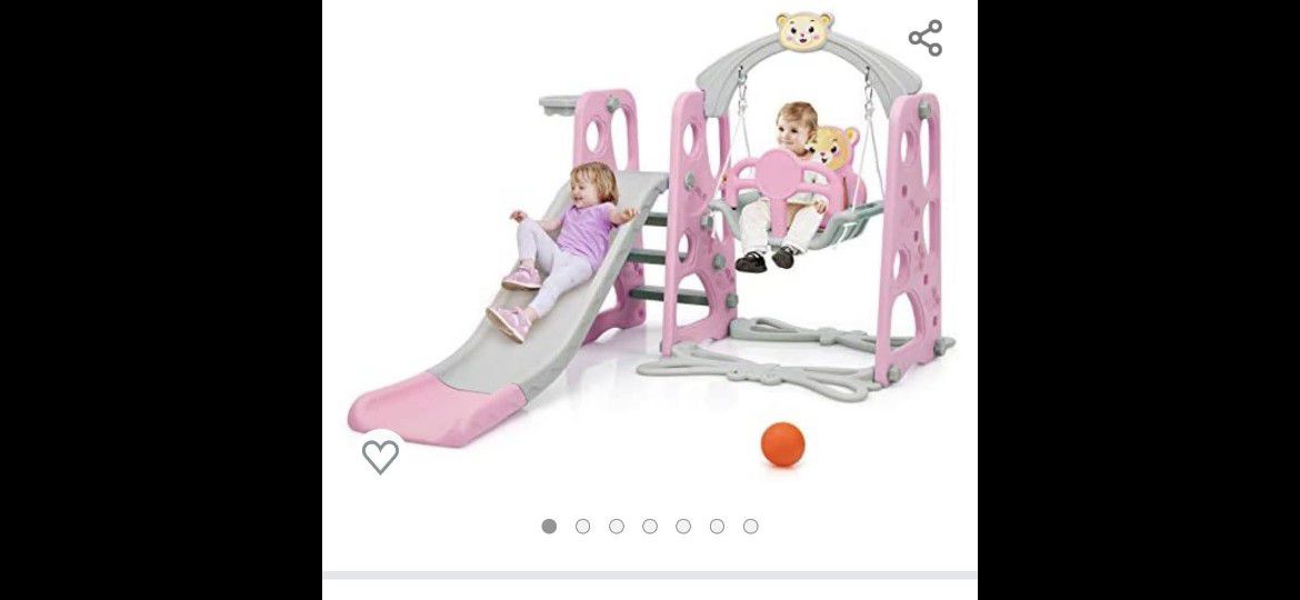 Pink, Costzon, 4 In 1 , Toddler Climber, Swing Set, Slide, Basketball Hoop,
