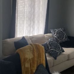 Cream Sofa And  Navy Blue Chairs 