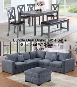Sectional sofa and dining table set bundle