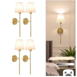 Set of 4 Gold Rechargeable No wires Wall Lights Battery Operated 