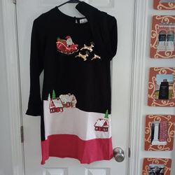 Sequin Santa Scene Colorblock Teen Christmas Dress