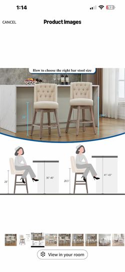 26" Swivel Bar Stools Set of 2, Counter Height Barstools with Back, Linen Fabric Upholstered Bar Stools, Modern Barstool...   31 $80