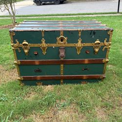 Antique Green Steamer Trunk with Brass Hardware