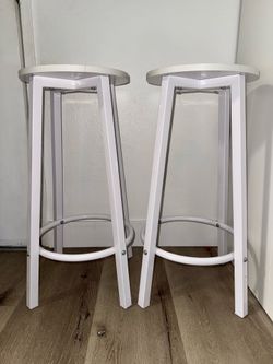 Set of Two White Round Bar Stools