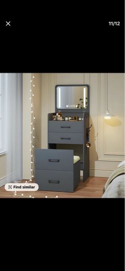 Gray Vanity Dresser with LED Mirror