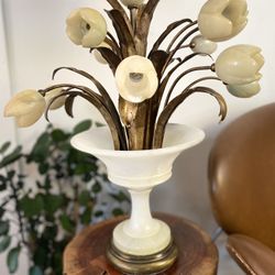Vintage Italian Alabaster Flower Lamp 1960s 50s Night Stand Lamp Side Table 