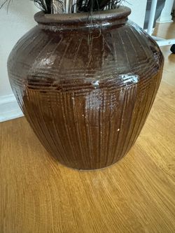 Large Brown Glazed Ceramic Jar