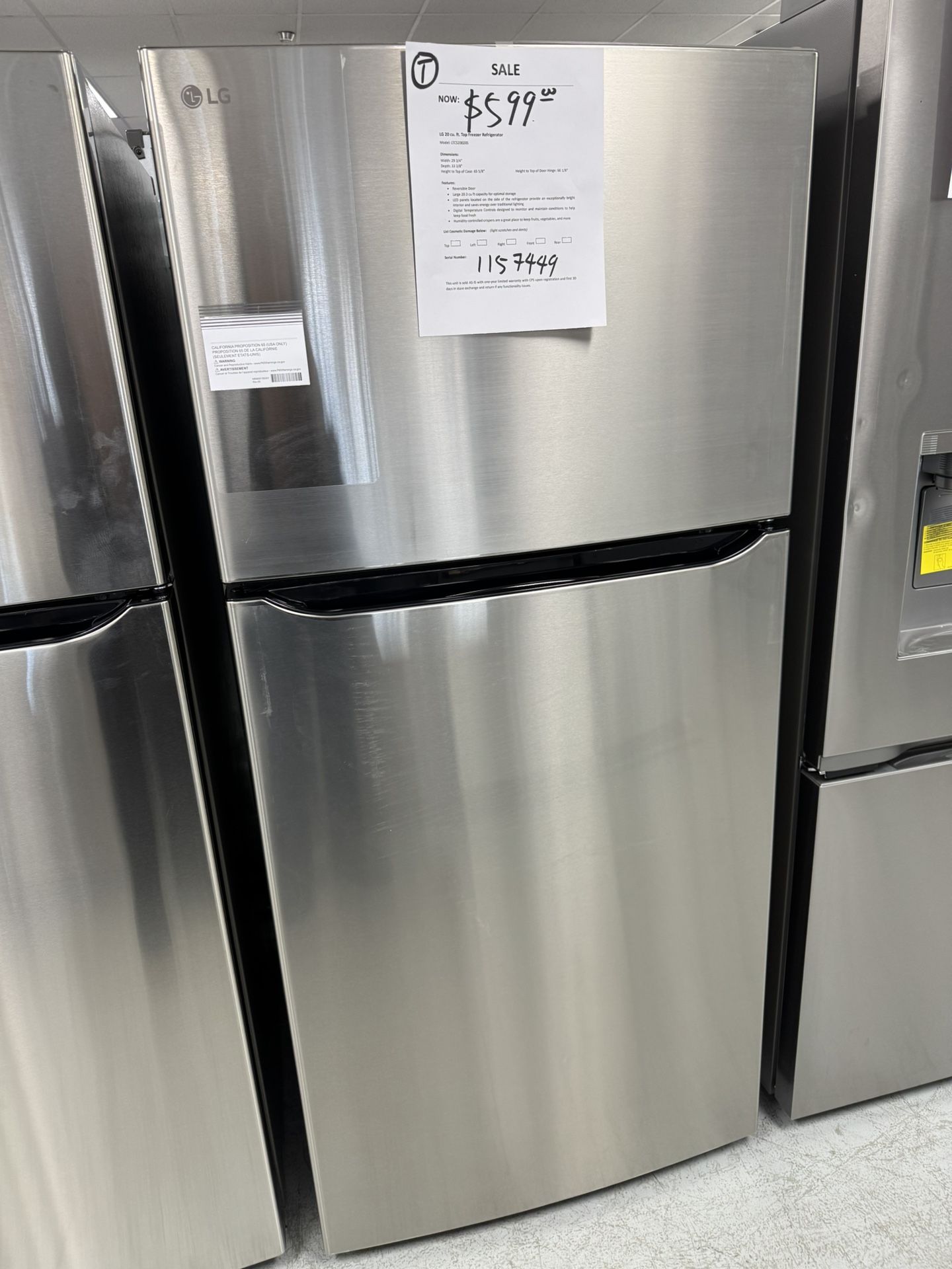 LG 20 Cu.ft Top Freezer Refrigerator
