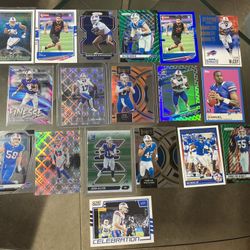 18 Rc football card lot Bills including Josh Allen Select die cut holo numbered 217/399 Extra points , The Elite insert & celebration.Keon Coleman Rc 