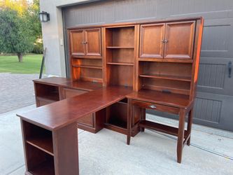 Large L-Shaped Wood Desk with Hutch