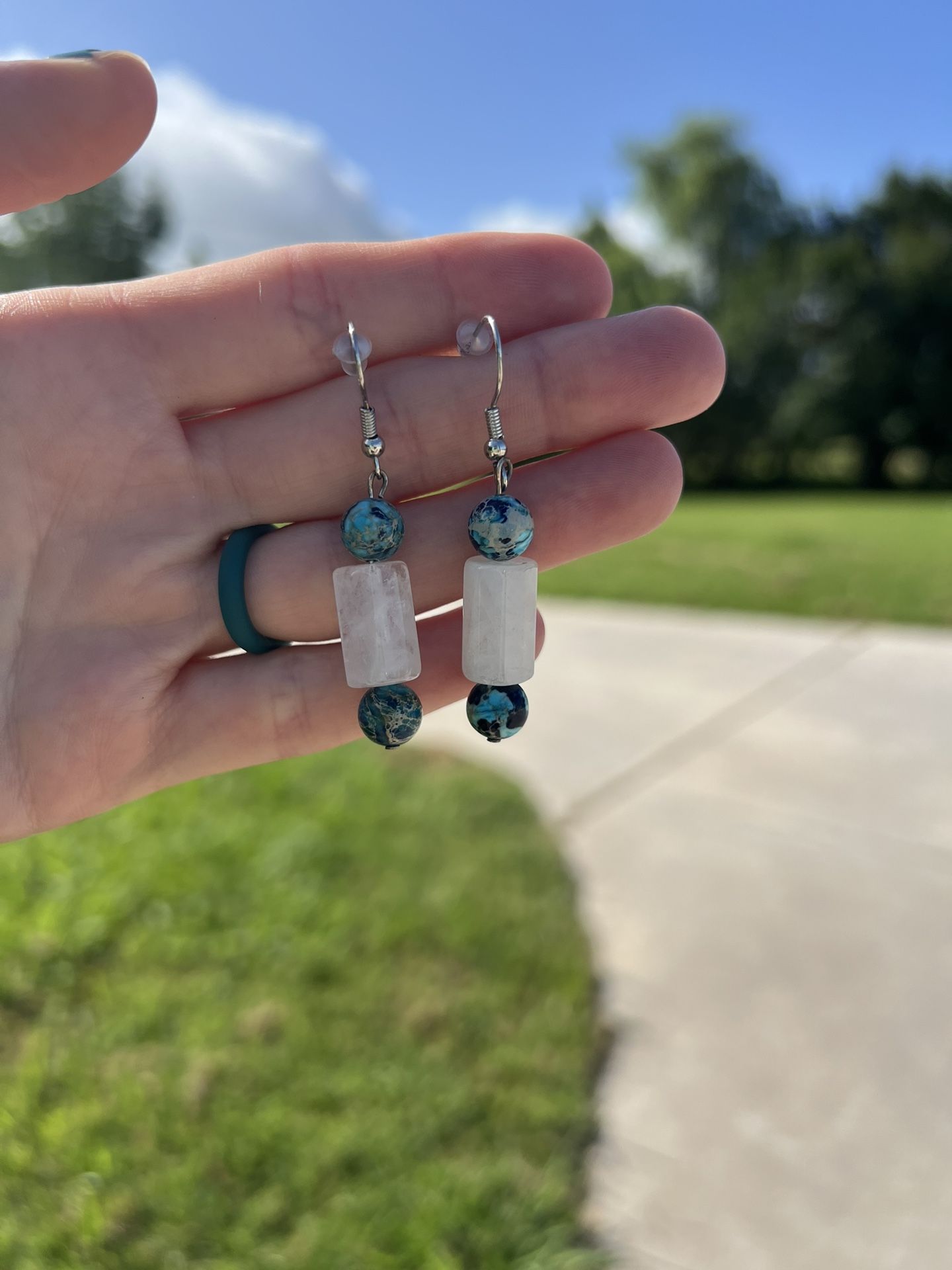 Mist & Myth | Blue Dragon Series: Milky Quartz & Dragon Vein Agate Earrings