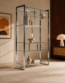 Milo Baughman for Dia Mid Century Chrome + Smoked Glass Étagère Shelving Wall Unit