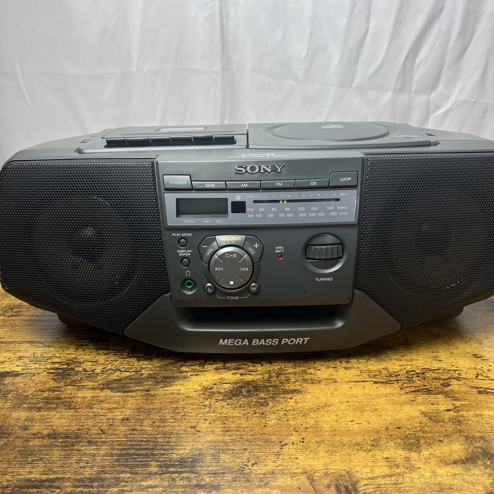 Sony Mega Bass Port CFD-V25 CD Radio Cassette Cassette Player Tested- No Remote