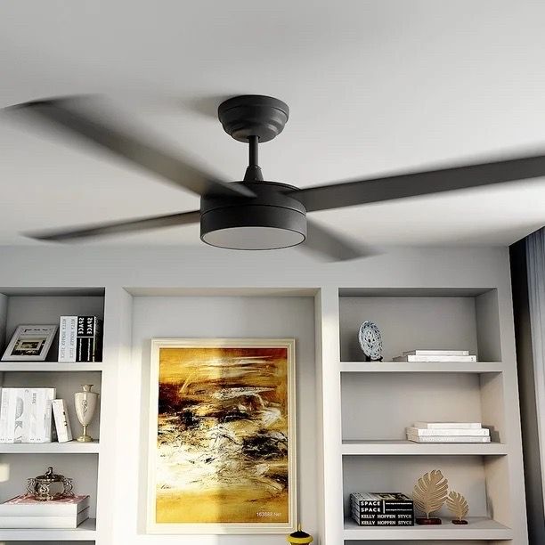 48" Ceiling Fans with Light and Remote, 4 Blades, Dimmable Fanlight for Indoor Outdoor - Black