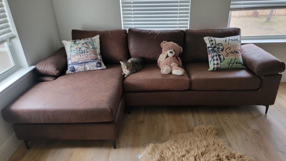 Sectional Sofa, Faux Leather Couch W/ Reversible  Chaise