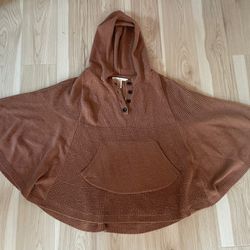 Levis Sweater Small Knit Brown Poncho Oversized Sleeveless Casual Henley Hooded