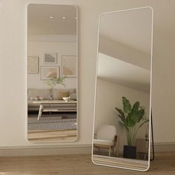 Floor Standing Mirror Square Milk White H63 W19.7 full-length Mirror 