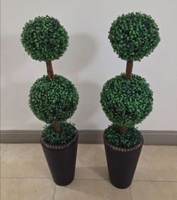 *** NEW LOW PRICE *** PAIR of 3ft Faux Boxwood Topiaries in 15in Brown Planters (2 for $115) @ Lasting Creations