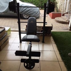 Gym Equipment bench press with 100 weight set combo with and leg extension