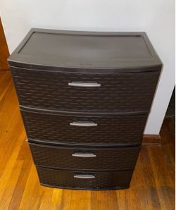 Compact black storage Sterilite 4-Drawer Wide Weave Storage Tower - Espresso Brown,